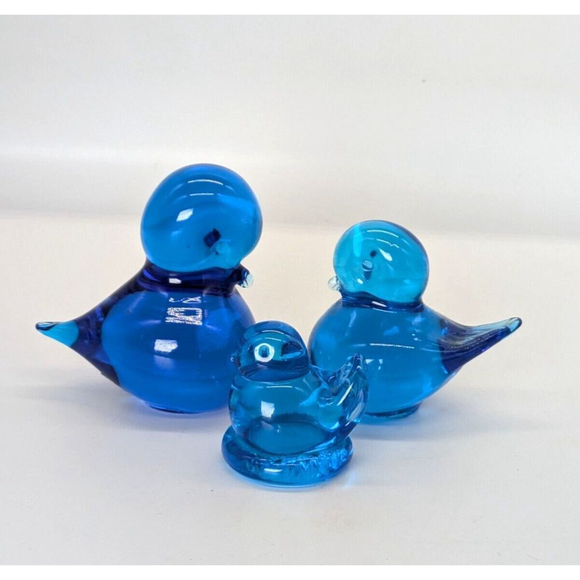Bluebird Other - 3 Vintage Art Glass Blue Birds of Happiness, 1 Leo Signed, 2 Sweden Made